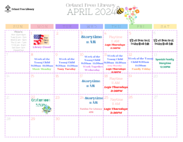 April Calendar Orland Free Library